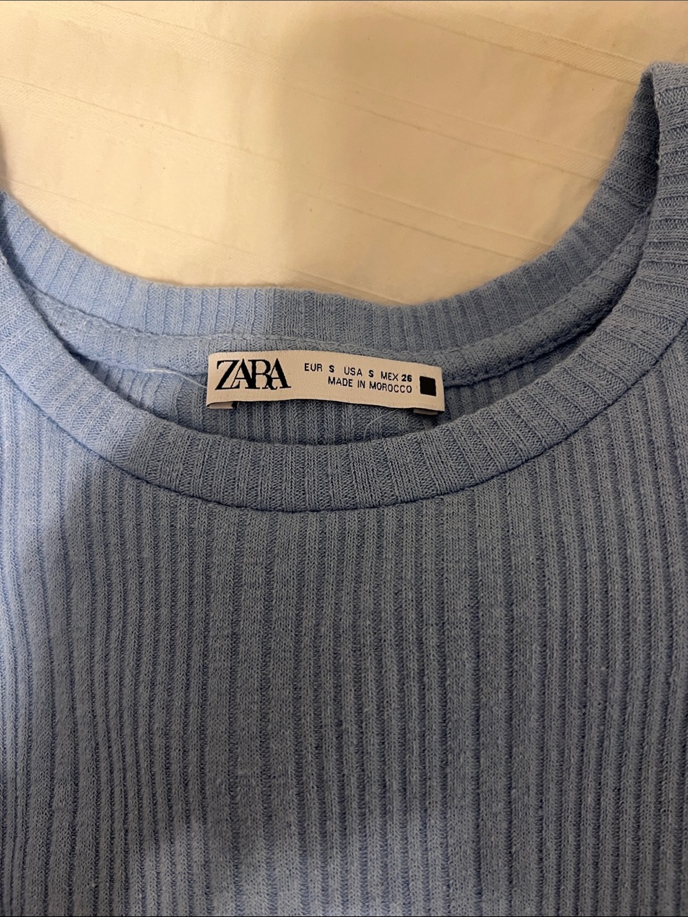 Zara Light Blue Ribbed Ruffle Sleeve Top - Picture 2 of 4